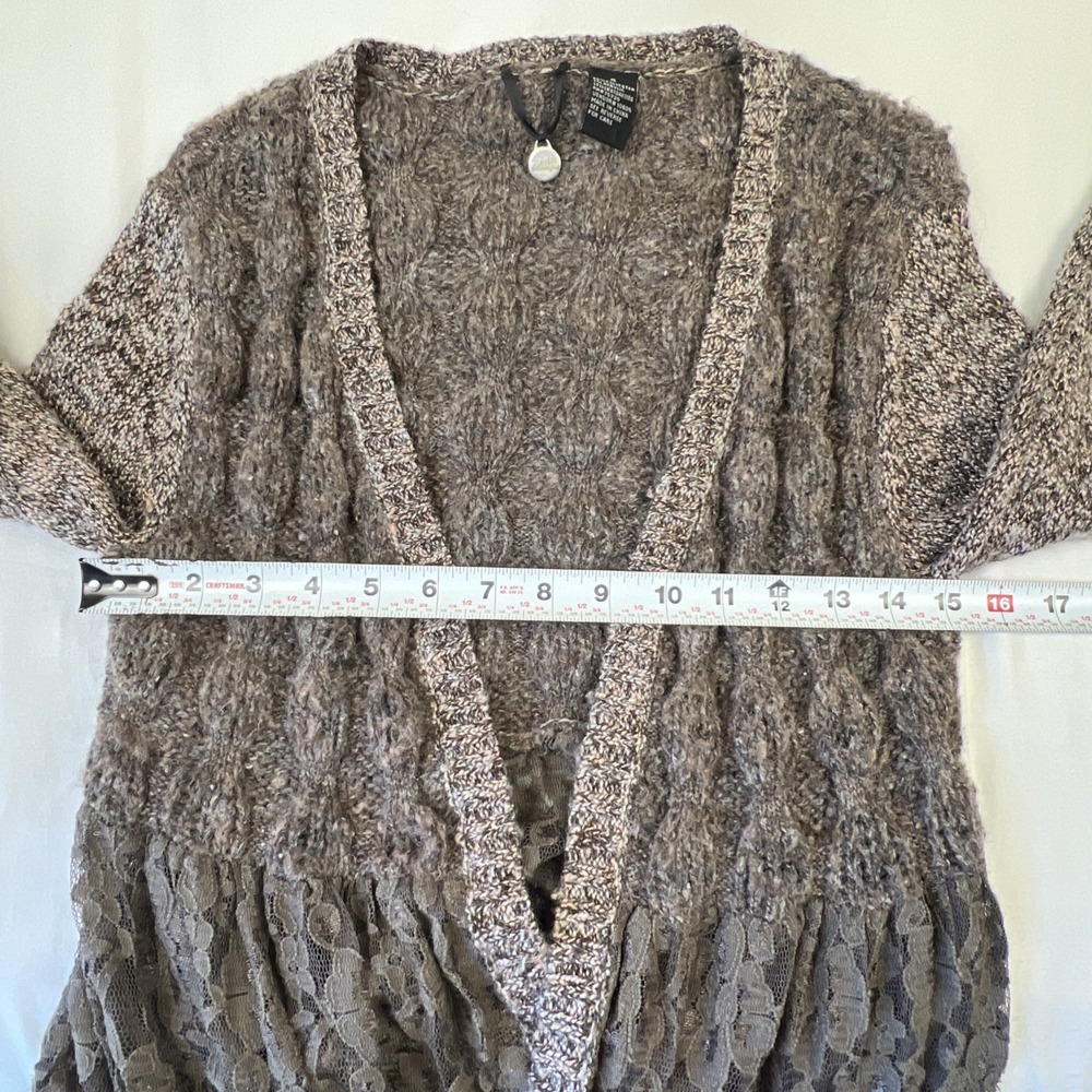 BKE Boutique Womens Brown Lace Cable Knit Open Front Cardigan Sweater Small - Picture 9 of 9